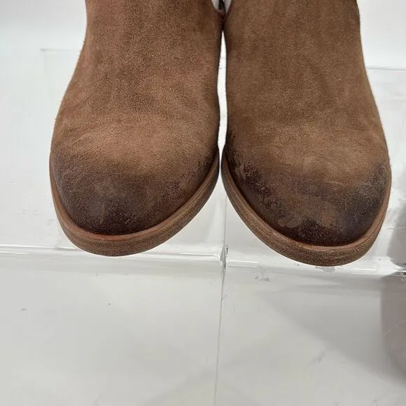 New Garnett Hill Mia Buckle Booties Stacked Heel Zip Almond Toe Brown 9.5