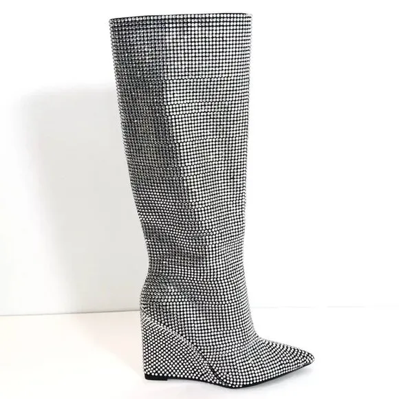 NEW Gianni Bini Gabor Two Sz 8M Rhinestone Pointed Toe Tall Wedge Boots