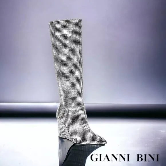 NEW Gianni Bini Gabor Two Sz 8M Rhinestone Pointed Toe Tall Wedge Boots