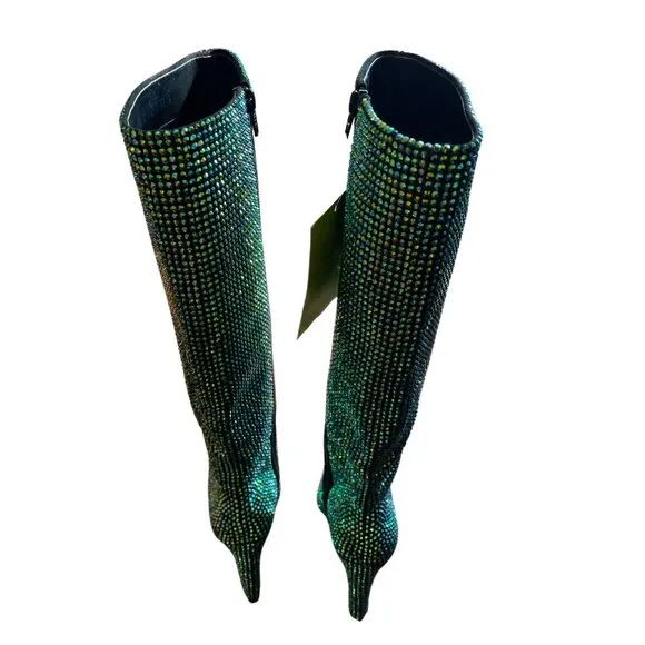 NEW Gianni Bini GaborTwo Wide Calf Multi Rhinestone Pointed Toe Tall Wedge Boots
