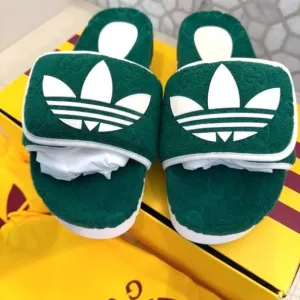 New Gucci x Adidas Men's GG Platform Sandal Green Color Cotton Sponge Size 39 EU