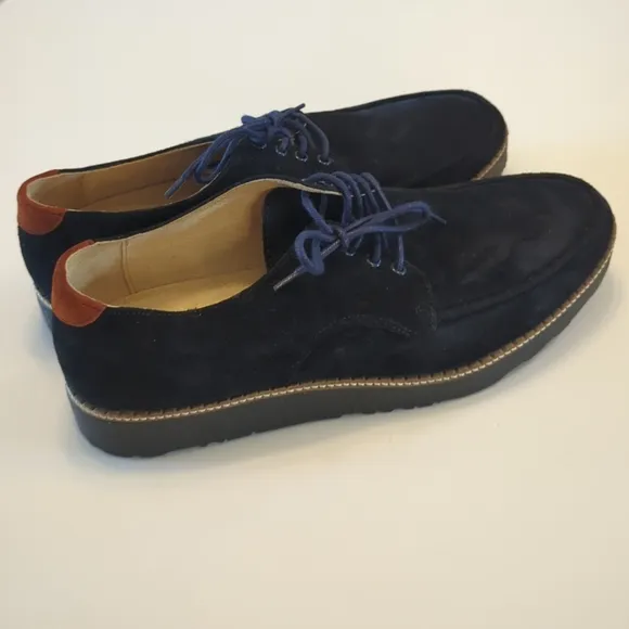 New Hush Puppies Braccos Lace Up Suede Low Platform Sole Loafers Size 12W Blue