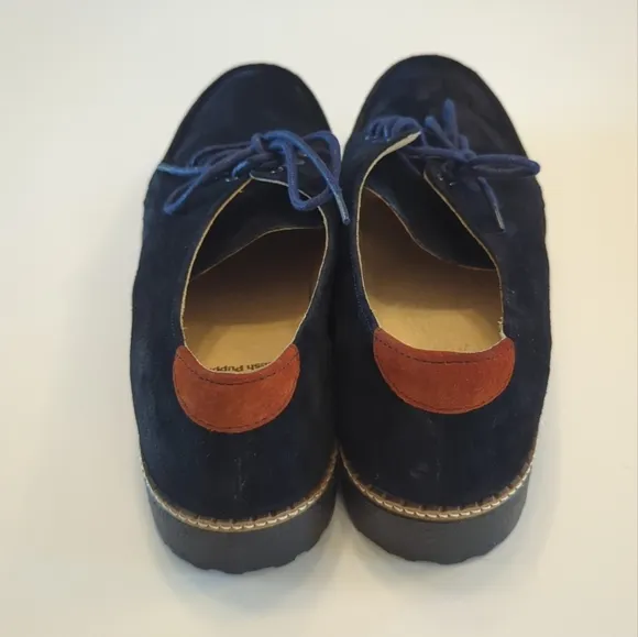 New Hush Puppies Braccos Lace Up Suede Low Platform Sole Loafers Size 12W Blue