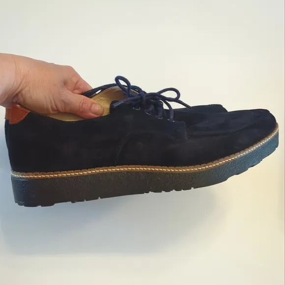 New Hush Puppies Braccos Lace Up Suede Low Platform Sole Loafers Size 12W Blue