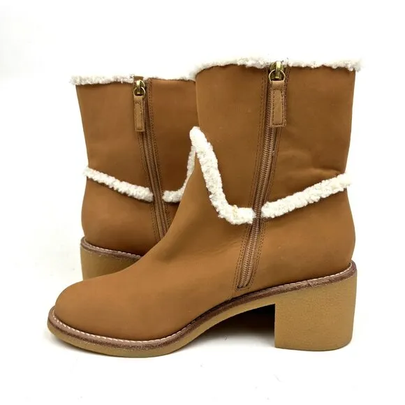NEW J.Crew Sherpa Stacked Heel Boots Saddle Tan Nubuck Suede 10.5