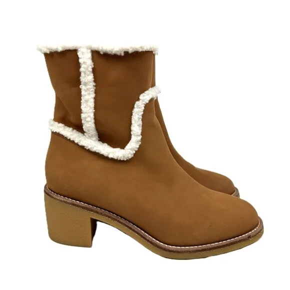 NEW J.Crew Sherpa Stacked Heel Boots Saddle Tan Nubuck Suede 10.5
