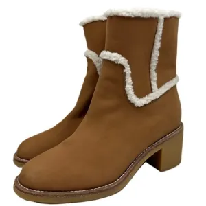 NEW J.Crew Sherpa Stacked Heel Boots Saddle Tan Nubuck Suede 10.5