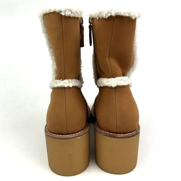 NEW J.Crew Sherpa Stacked Heel Boots Saddle Tan Nubuck Suede 10.5
