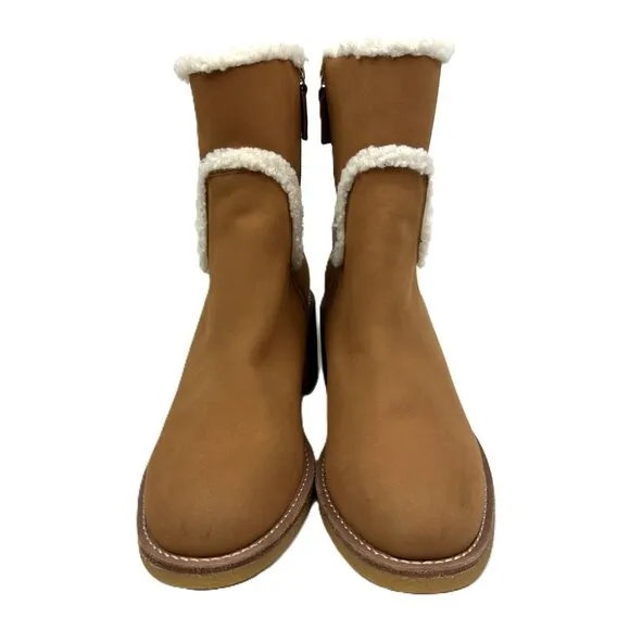 NEW J.Crew Sherpa Stacked Heel Boots Saddle Tan Nubuck Suede 10.5