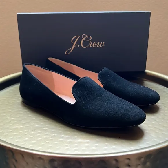 NEW J.Crew Smoking Slipper Loafers in Black Suede