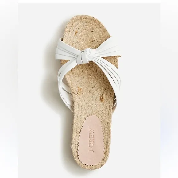 New J.Crew Spain Knotted Espadrilles Slides Leather Jute White Cream Boho Size 8