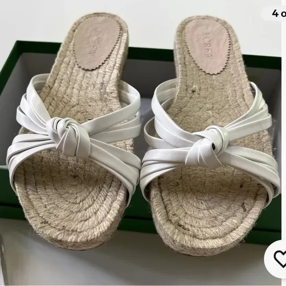 New J.Crew Spain Knotted Espadrilles Slides Leather Jute White Cream Boho Size 8