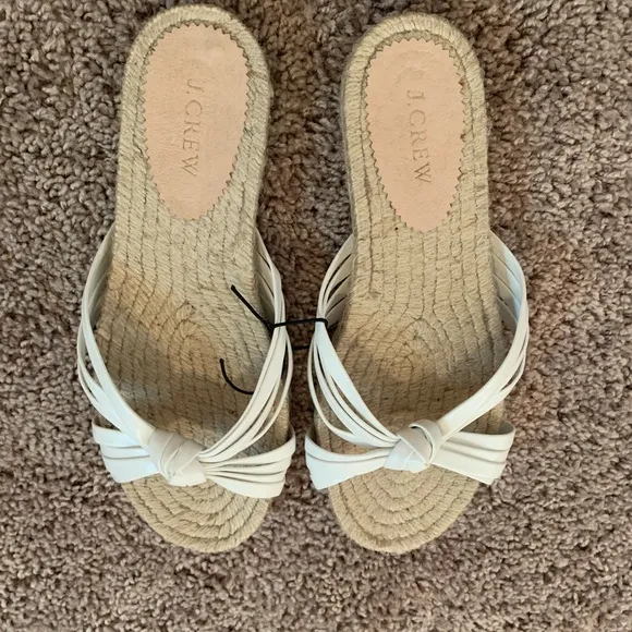 New J.Crew Spain Knotted Espadrilles Slides Leather Jute White Cream Boho Size 8