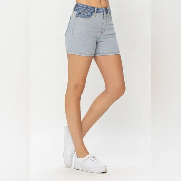 NEW Judy Blue PLUS   REG Size Beach Daze High Waisted Color Block Denim Shorts