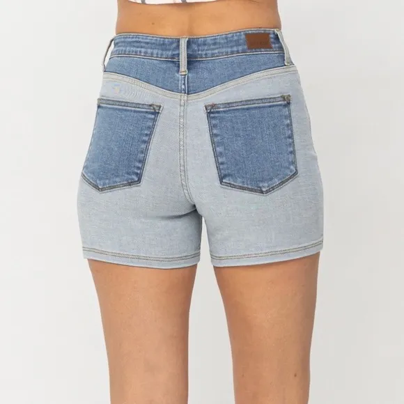 NEW Judy Blue PLUS   REG Size Beach Daze High Waisted Color Block Denim Shorts