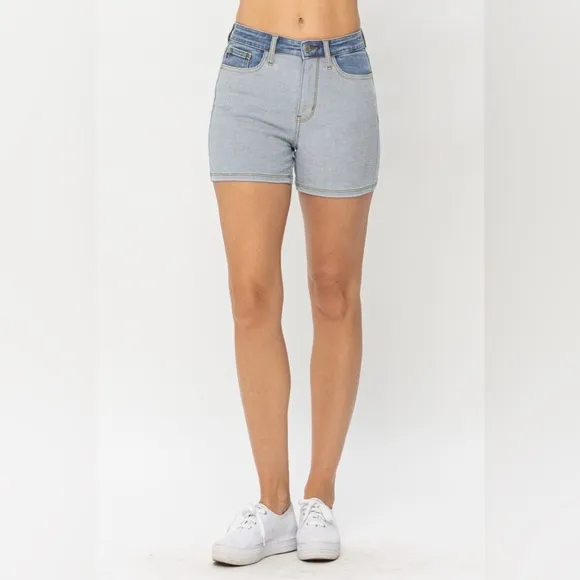 NEW Judy Blue PLUS   REG Size Beach Daze High Waisted Color Block Denim Shorts
