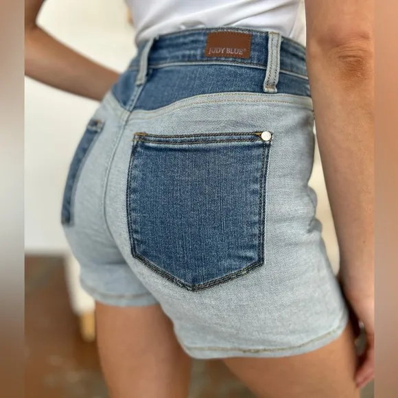 NEW Judy Blue PLUS   REG Size Beach Daze High Waisted Color Block Denim Shorts