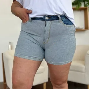 NEW Judy Blue PLUS   REG Size Beach Daze High Waisted Color Block Denim Shorts