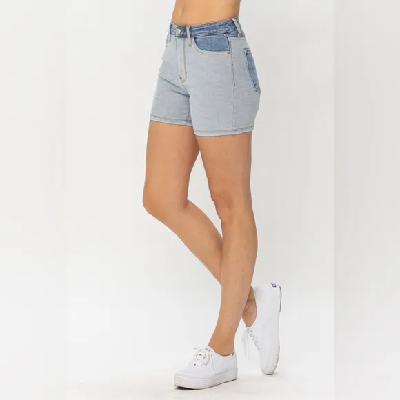 NEW Judy Blue PLUS   REG Size Beach Daze High Waisted Color Block Denim Shorts