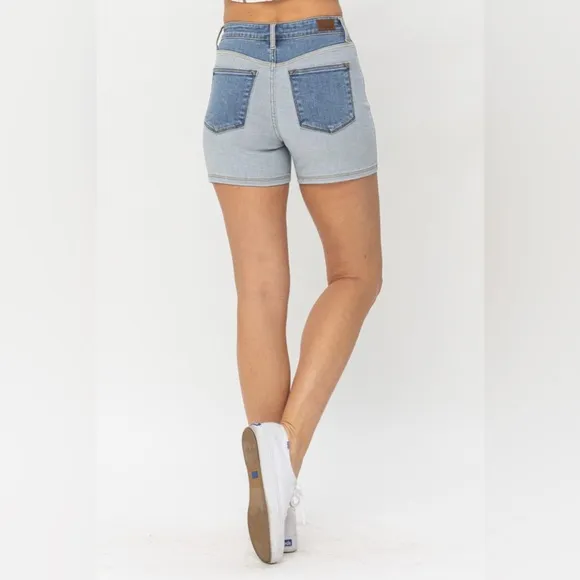 NEW Judy Blue PLUS   REG Size Beach Daze High Waisted Color Block Denim Shorts