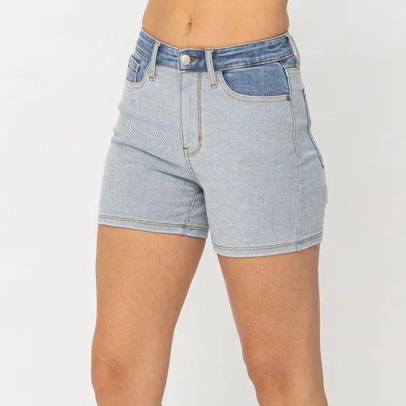 NEW Judy Blue PLUS   REG Size Beach Daze High Waisted Color Block Denim Shorts