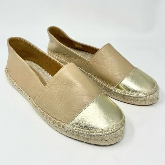 NEW Keira Tan Leather Gold Toe Cap Espadrilles Size 38 Made in Spain