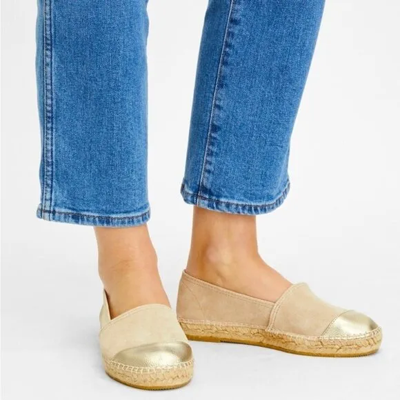 NEW Keira Tan Leather Gold Toe Cap Espadrilles Size 38 Made in Spain