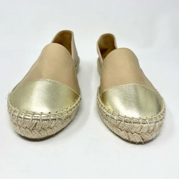 NEW Keira Tan Leather Gold Toe Cap Espadrilles Size 38 Made in Spain