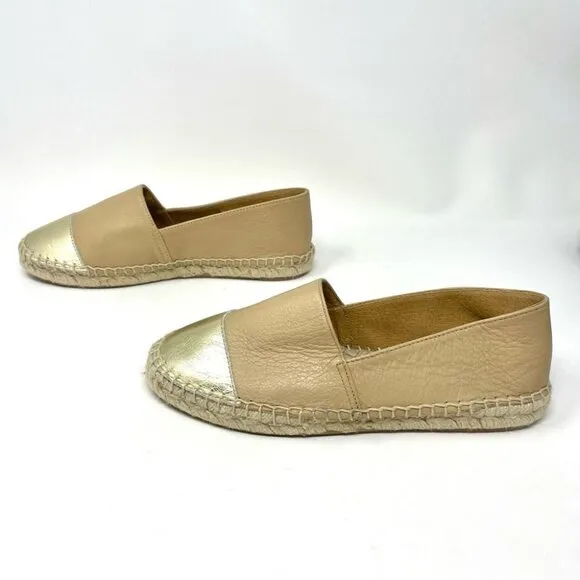 NEW Keira Tan Leather Gold Toe Cap Espadrilles Size 38 Made in Spain