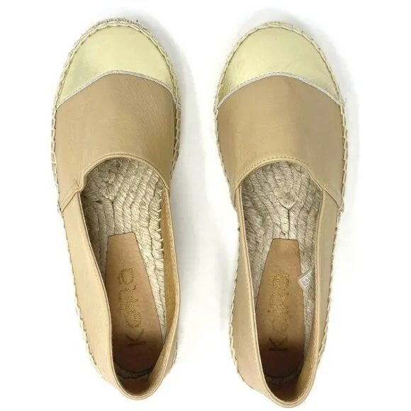 NEW Keira Tan Leather Gold Toe Cap Espadrilles Size 38 Made in Spain