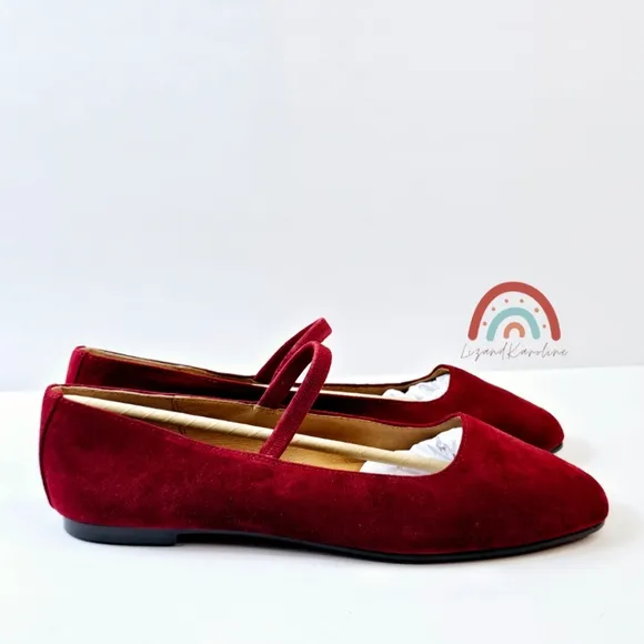 New! Madewell Greta Ballet Ruby Port Leather Suede Flats
