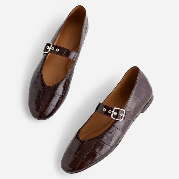 New! Madewell The Remy Mary Jane Leather Flats in Chocolate Raisin