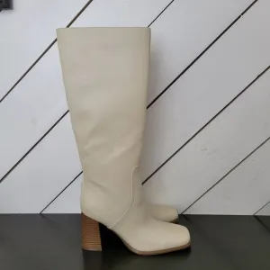 NEW Marc Fisher Dacea Womens 9M Ivory Leather Knee High Riding  Boots  5CT