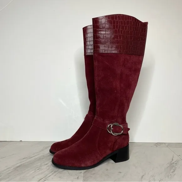 New! Marc Fisher Hailin Suede Wide Calf Riding Boot 6W
