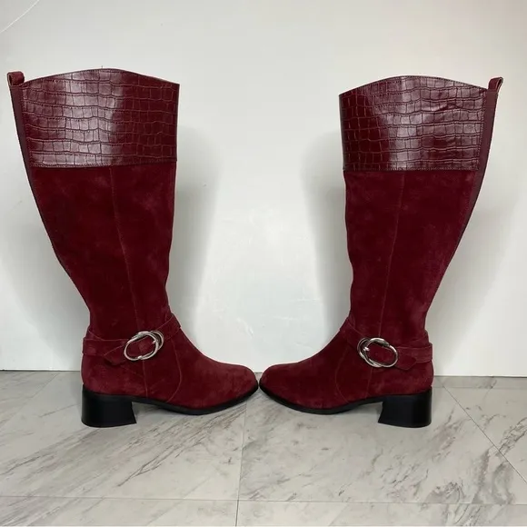 New! Marc Fisher Hailin Suede Wide Calf Riding Boot 6W