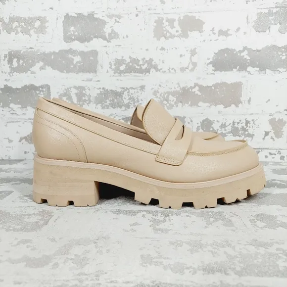 NEW Marc Fisher Latika Tan Leather Lug Sole Loafers i763