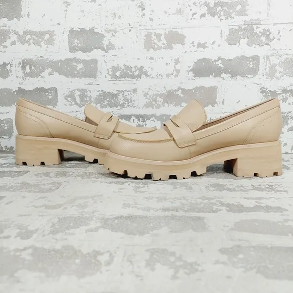 NEW Marc Fisher Latika Tan Leather Lug Sole Loafers i763