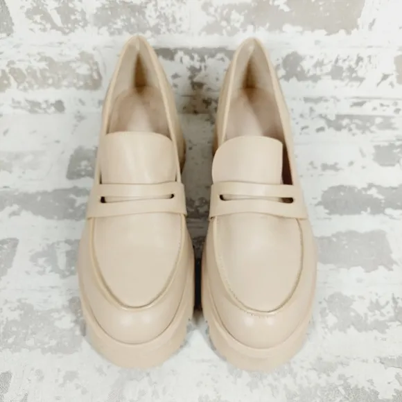 NEW Marc Fisher Latika Tan Leather Lug Sole Loafers i763