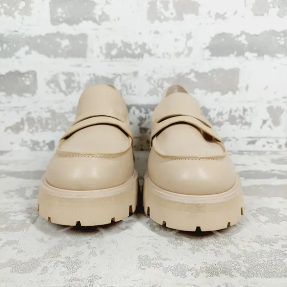 NEW Marc Fisher Latika Tan Leather Lug Sole Loafers i763