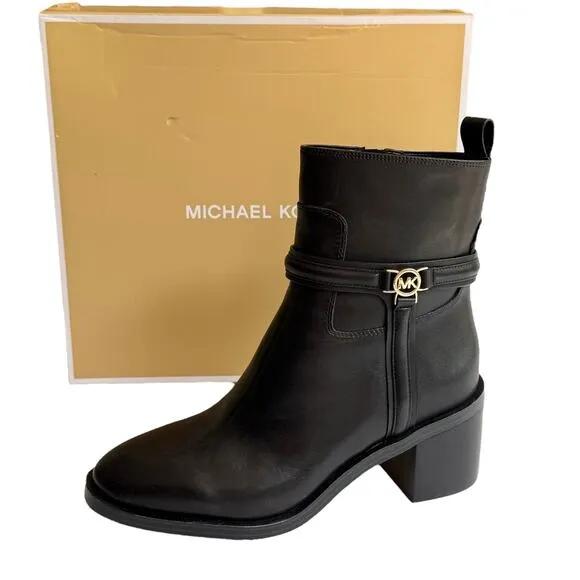 NEW Michael Kors Bombe Leather ANKLE BOOT Mindy Black Womens 10 Zip Shoe In Box
