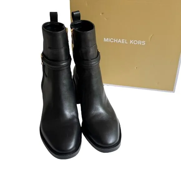 NEW Michael Kors Bombe Leather ANKLE BOOT Mindy Black Womens 10 Zip Shoe In Box