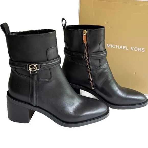 NEW Michael Kors Bombe Leather ANKLE BOOT Mindy Black Womens 10 Zip Shoe In Box