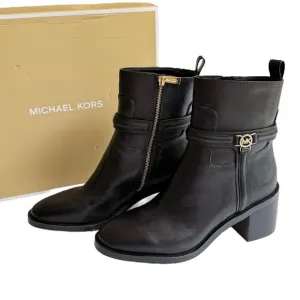 NEW Michael Kors Bombe Leather ANKLE BOOT Mindy Black Womens 10 Zip Shoe In Box