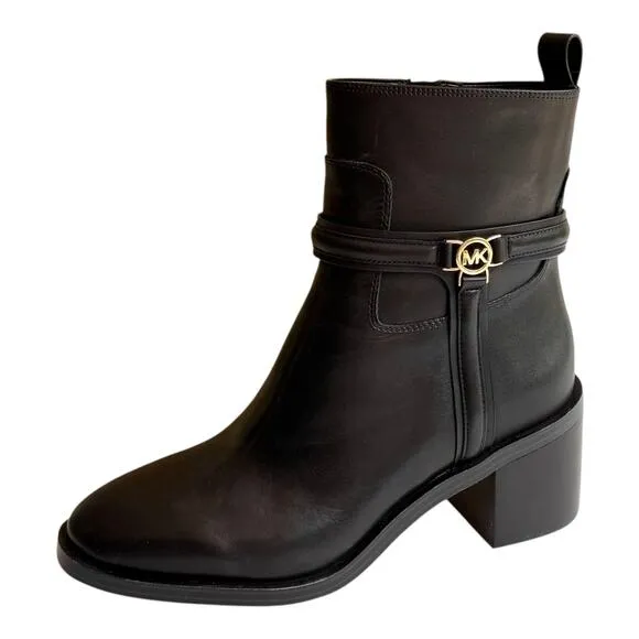 NEW Michael Kors Bombe Leather ANKLE BOOT Mindy Black Womens 10 Zip Shoe In Box