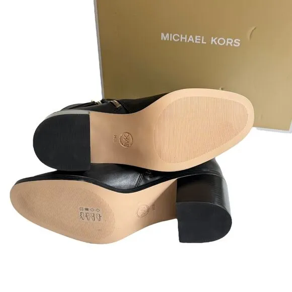 NEW Michael Kors Bombe Leather ANKLE BOOT Mindy Black Womens 10 Zip Shoe In Box