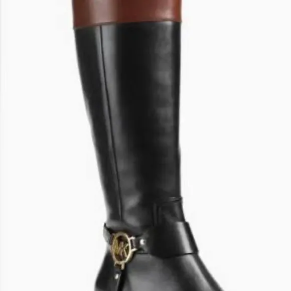 NEW Michael Kors Fulton Harness Black Mocha Brown Leather sz 10