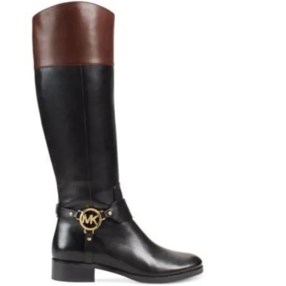NEW Michael Kors Fulton Harness Black Mocha Brown Leather sz 10