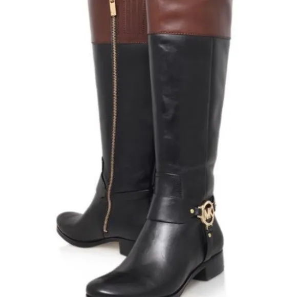 NEW Michael Kors Fulton Harness Black Mocha Brown Leather sz 10