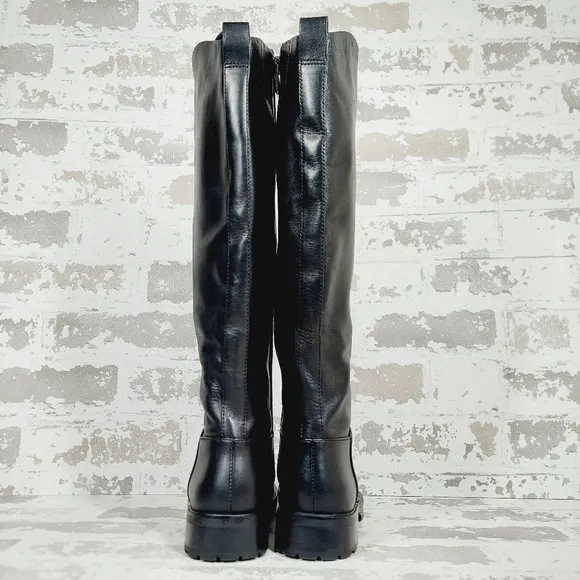 NEW Nordstrom Oliver Black Leather Slip On Block Heel Riding Boots M9