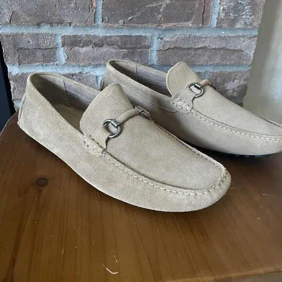 NEW Nordstrom Rack Men's Leather Driving Loafers Size 11.5M Tan Brazil Buckle